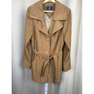 Vintage Y2K House of Art Collection Tan Faux Suede Belted Trench Jacket